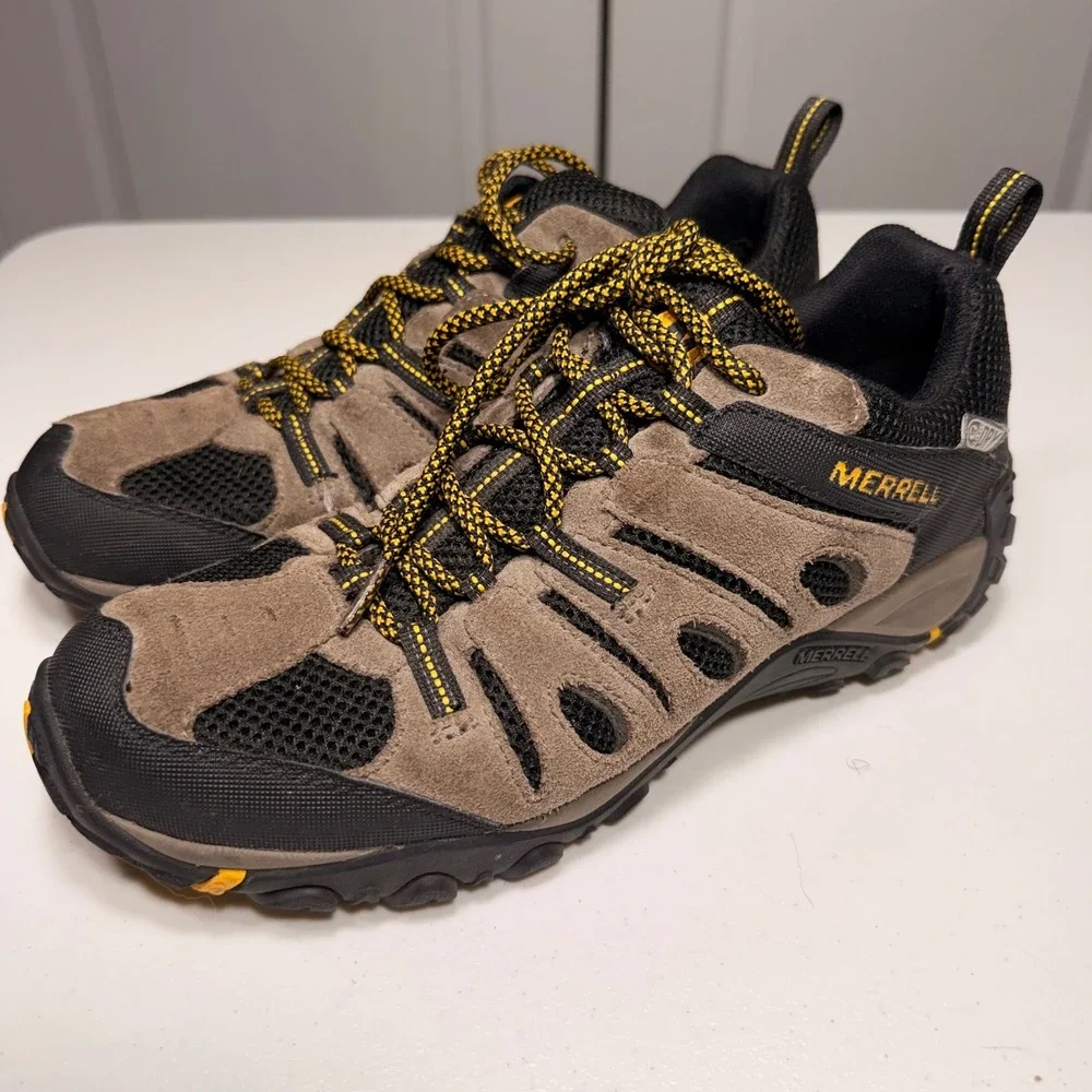 Merrell Mens Boulder Old Gold Hiking Shoes Waterproof Trail Sneakers Size 8.5